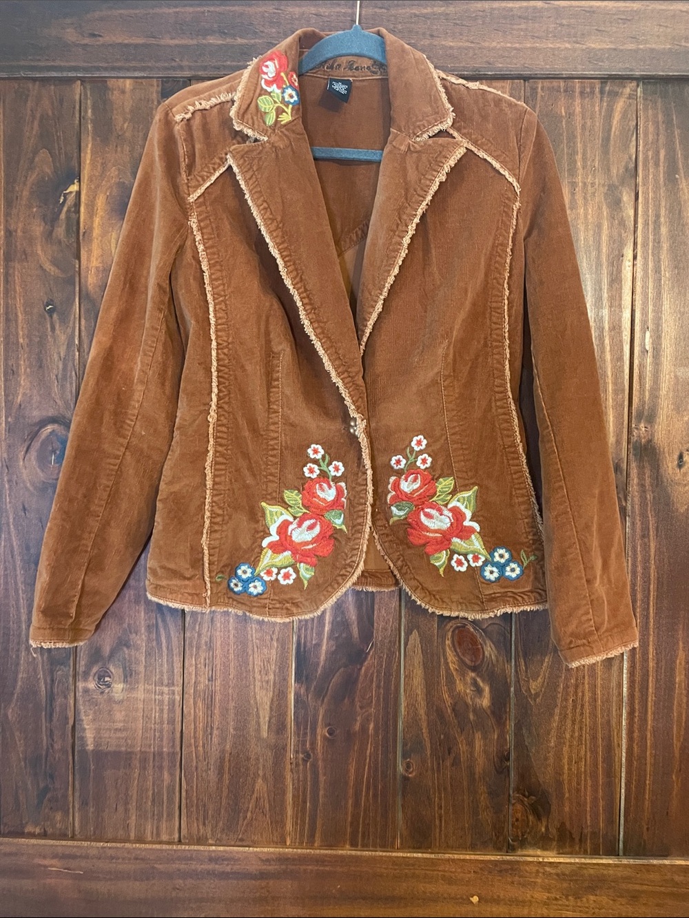 Embroidered Brown Corduroy Blazer Jacket